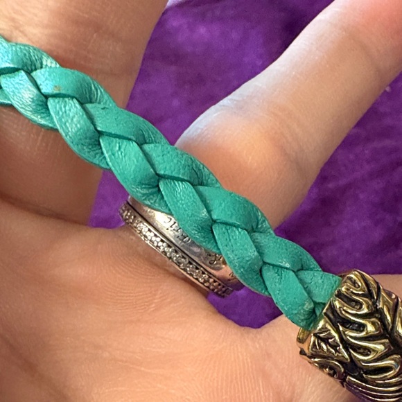 Barse Turquoise Colored Leather Braided Bracelet with Gold Accent - Picture 8 of 9